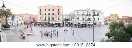Santa Teresa Gallura, Sardinia, Italy - July 8, 2018: Square of Town Santa Teresa Gallura City, Sardinia, Italy.