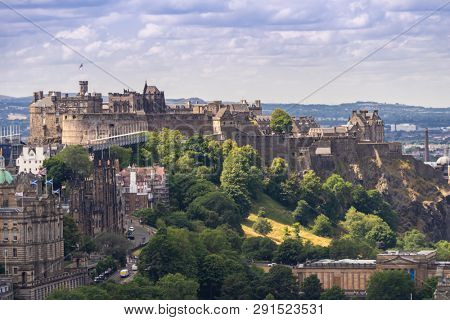 Edinburgh Castle with Cityscape from Calton Hill, Edinburgh, Scotland UK