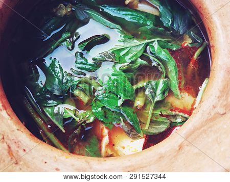 Jim Jum Close Up Top View Thai Hot Pot In Clay Pot