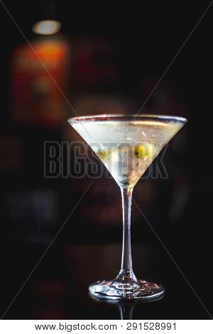 Martini Drink In A Dark Ambient Bar