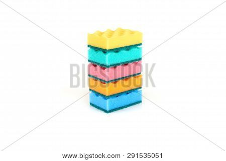 Set Of Kitchen Sponges Isolated On The White Background.
