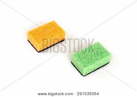 Set Of Kitchen Sponges Isolated On The White Background.