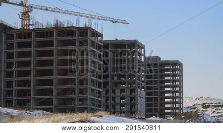 Buildings Under Construction. Kazakhstan (ust-kamenogorsk). Residential Buildings. Construction Cran