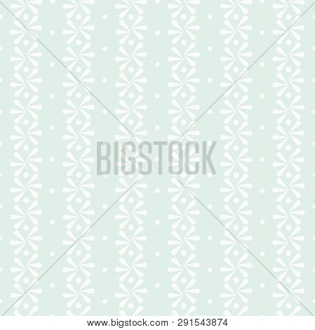 Vector Delicate Daisies Border On Light Green With Dots Seamless Pattern Background.