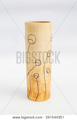 Yellow Ceramic Stoneware Vase With White Background