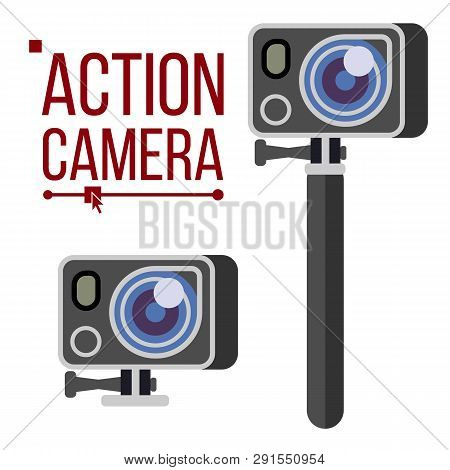Action Camera . Active Extreme Sport Video. Equipment For Filming. Shooting Process. Isolated Illust