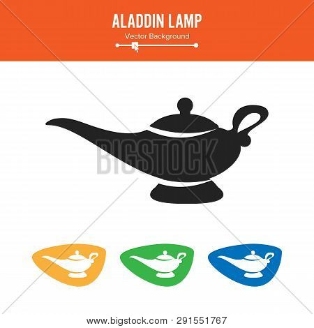 Aladdin Lamp . Simple Black Silhouette Symbol Isolated On White Background.