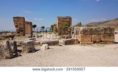 Ruins And Ruins Of The Ancient City, Hierapolis Near Pamukkale, Turkey.