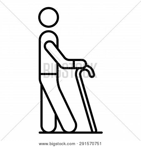 Senior Man Walk Stick Icon. Outline Senior Man Walk Stick Icon For Web Design Isolated On White Back