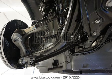 Technical Photo. The Structure Of The Modern Car. 
Elements Of The Front Suspension. Bearing Arm. Wh