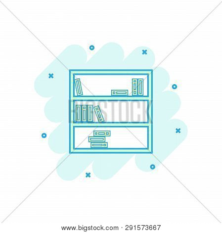 Vector Cartoon Bookcase Furniture Icon In Comic Style. Furniture Sign Illustration Pictogram. Booksh