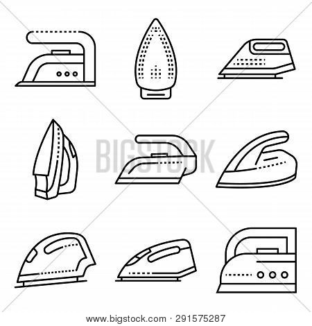 Smoothing-iron Icons Set. Outline Set Of Smoothing-iron Icons For Web Design Isolated On White Backg