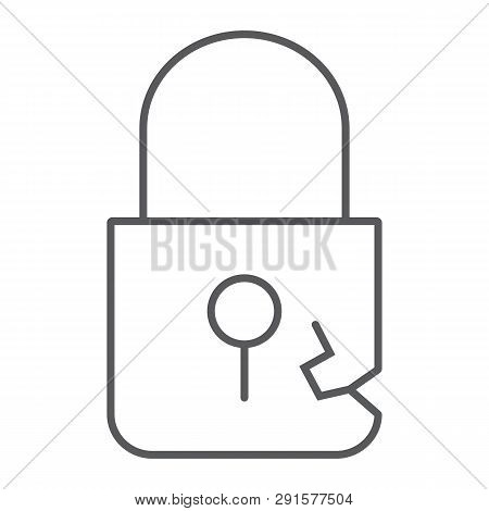 Lock Breach Thin Line Icon, Privacy And Protect, Padlock Sign, Vector Graphics, A Linear Pattern On 