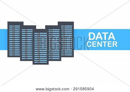 Data Center. Mainframe Service Concept Banner, Server Rack. Server Room Concept, Data Bank Center. V