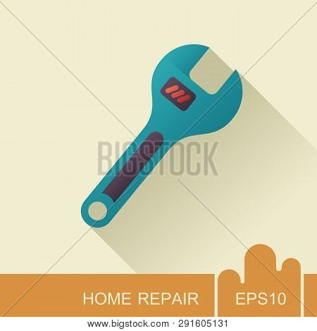 Adjustable Spanner Icon. Construction, Repair And Building Vector Design And Illustration