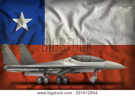 Fighter, Interceptor On The Chile Flag Background. 3d Illustration