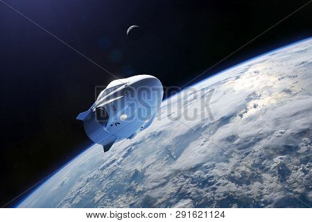 Cargo Spacecraft In Low-earth Orbit. Elements Of This Image Furnished By Nasa.