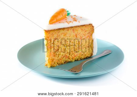 Sweet Carrot Cake Slice Isolated On White Background