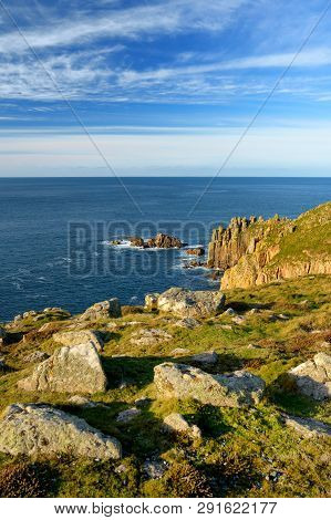 Rough And Rocky Shore Near Land's End, The Most Westerly Point Of England, Cornwall