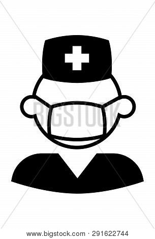 This Vector Image Shows A Male Nurse In Glyph Icon Design. It Is Isolated On A White Background.