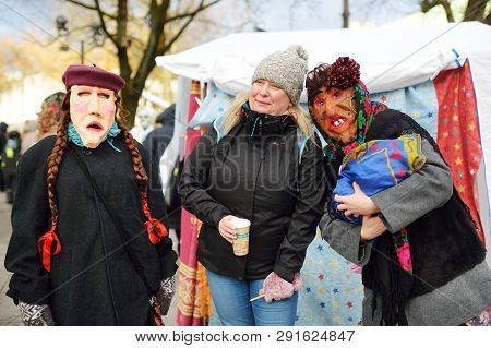 Vilnius, Lithuania - February 25, 2017: Hundreds Of People Celebrating Uzgavenes, A Lithuanian Annua