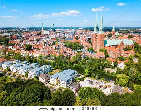 Aerial View Of The Lubeck Old Town In Germany