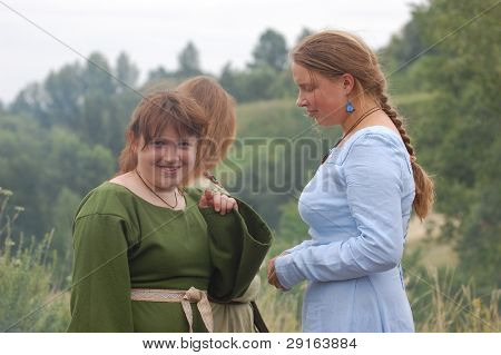 KIEV, UKRAINE - JULY 31: Members of history club Golden Capricorn wear medieval costume as they participates in historical festival in memory of King Vladimir July 31, 2009 in Kiev, Ukraine.