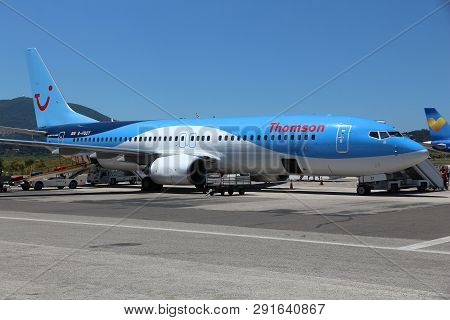Corfu, Greece - June 6, 2016: Thomson Airways Boeing 737-800 At Corfu International Airport, Greece.
