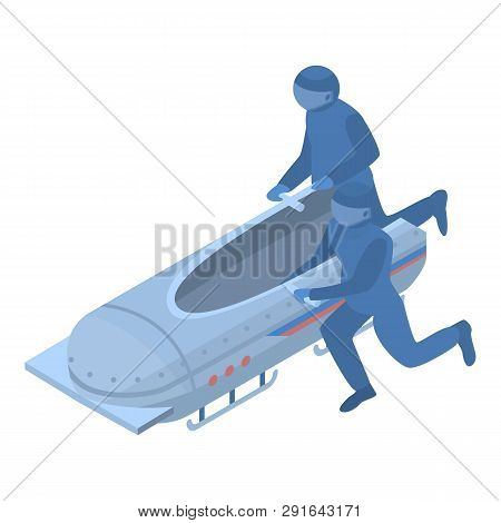Running Men Bobsleigh Icon. Isometric Of Running Men Bobsleigh Icon For Web Design Isolated On White