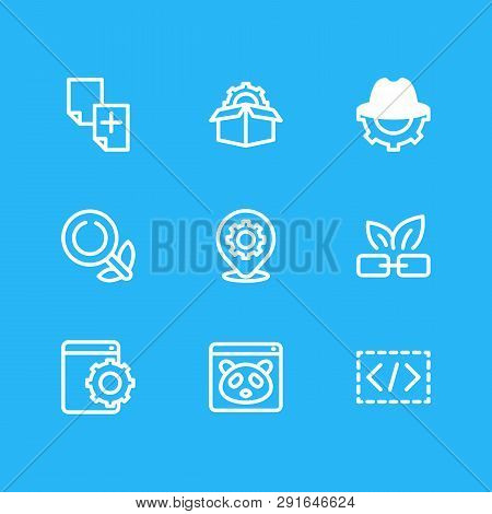 Illustration Of 9 Advertising Icons Line Style. Editable Set Of Organic Search, Duplicate Content, W
