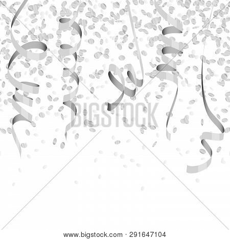Vector Illustration Of Seamless Silver Colored Confetti And Streamers For Carneval Or Party Time On 
