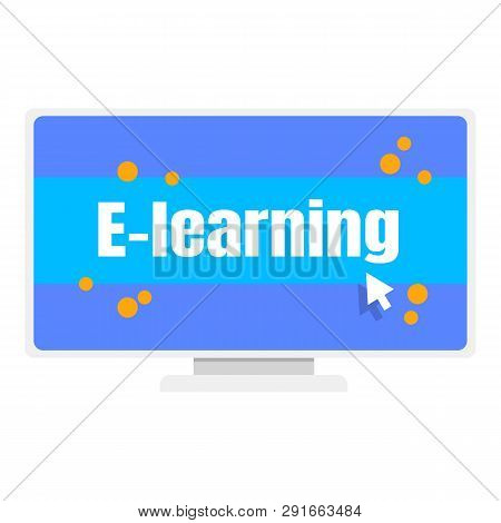 Elearning Computer Monitor Icon. Flat Illustration Of Elearning Computer Monitor Icon For Web Design