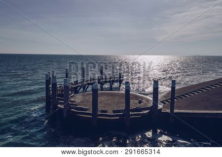 Close Up View Of Breakwater And Sea In Sunlight At Oudeschild On Texel Island
