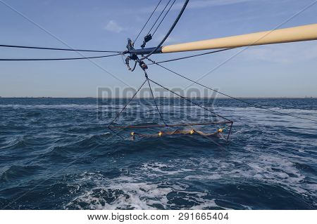View On Trawler Net Thats Going Under Water To Catch Fish In The Sea Near Texel Island