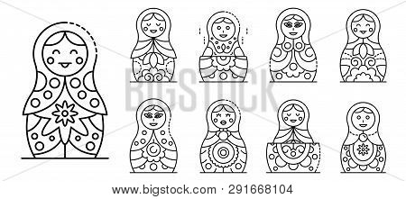 Nesting Doll Icons Set. Outline Set Of Nesting Doll Icons For Web Design Isolated On White Backgroun