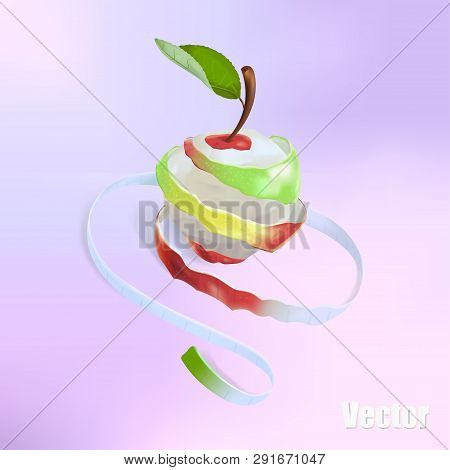 The Illustration Shows An Apple, Which Was Cut In A Spiral. The Spiral Passes Into The Measuring Tap