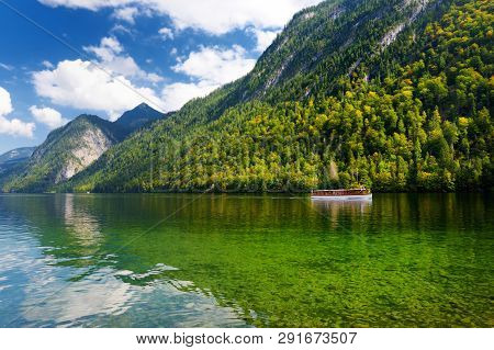 Stunning Deep Green Waters Of Konigssee, Known As Germany's Deepest And Cleanest Lake, Located In Th