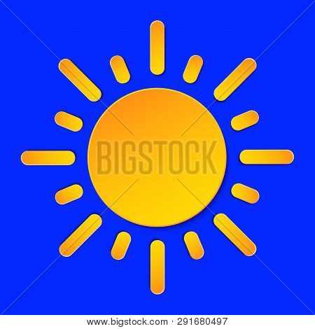 Sunny Day Weather Forecast Info Icon. Yellow Sun Symbol Paper Cut Style On Blue. Climate Weather Ele