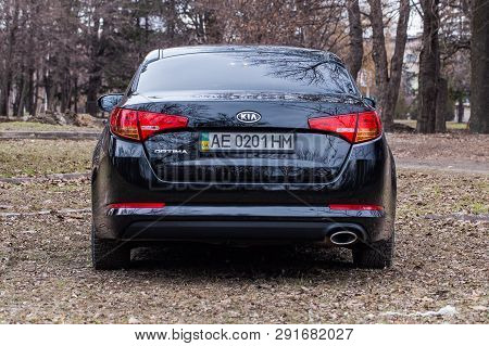Krivoy Rog, Ukraine - March 2, 2019: Photo Of Black Kia Optima K5 In The Park.