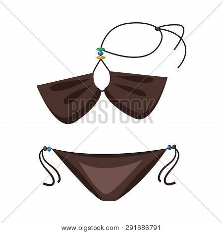 Bikini. Dark Swimsuit With Strings And Beads. Vector Illustration Can Be Used For Topics Like Beach,