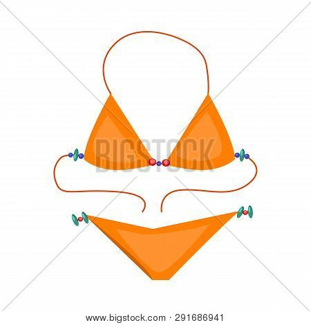 Bright Bikini. Sexy Swimsuit With Strings And Beads. Vector Illustration Can Be Used For Topics Like