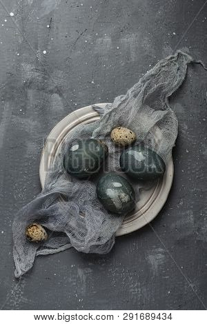 Spring Easter Minimal Background Rustic Style Composition - Organic Naturally Dyed Easter Eggs