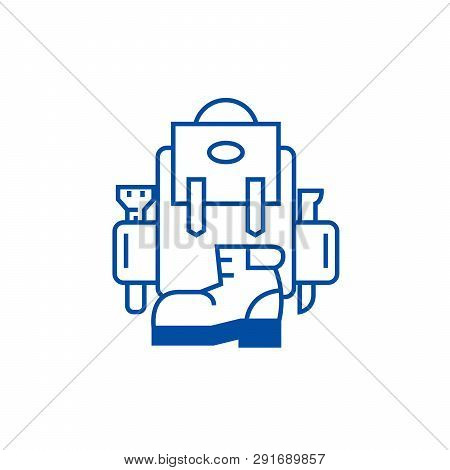 Backpack, Active Travel, Camping, Boots Line Icon Concept. Backpack, Active Travel, Camping, Boots F