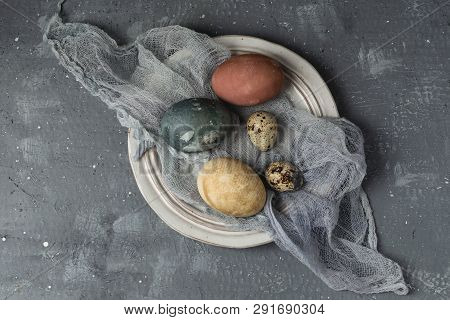Spring Easter Minimal Background Rustic Style Composition - Organic Naturally Dyed Easter Eggs