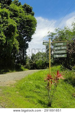 Direction Sign A Road Of Babeldaob, Palau Island.
