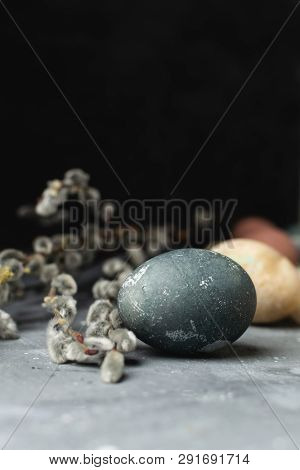 Spring Easter Minimal Rustic Style Concept - Organic Naturally Dyed Easter Eggs, Qual Eggs, Curcuma,