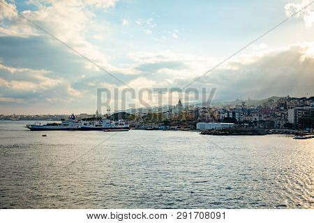 Messina, Italy - 9.02.2019: Beautiful View Of Cityscape And Harbor Of Messina From Ferry In Sicily, 