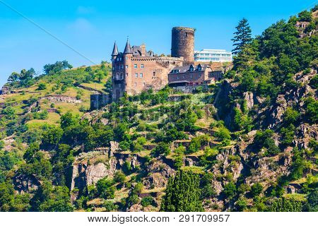 Katz Castle Or Burg Katz Is A Castle Ruin Above The St. Goarshausen Town In Rhineland-palatinate Reg