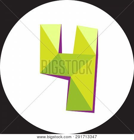 Vector Illustration Of Number Four In Origami Style. Polygonal Colorful Number4 Isolated On White Ba