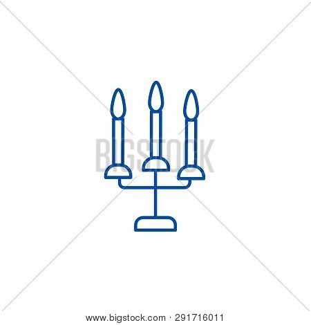 Candles With Three Candelabrum Line Icon Concept. Candles With Three Candelabrum Flat  Vector Symbol